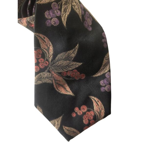 Don Loper Beverly Hills 80s Jacquard Tie Botanical Gold Leaf Pattern Black 4"W - Picture 7 of 9